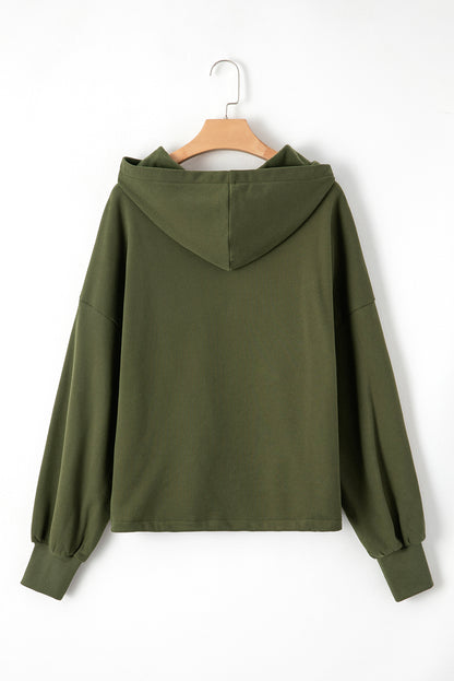 Bonbon Fleece Lined Half Zipper Kangaroo Pockets Loose Hoodie