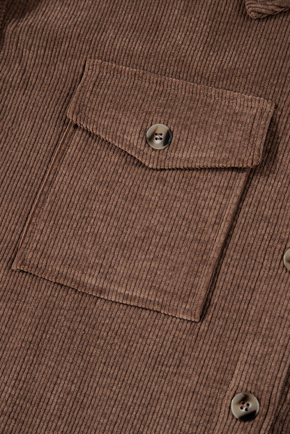 Black Corduroy Flap Pocket Button Up Shacket