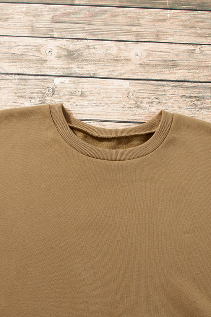 Valerian Solid Fleece Lined Drop Shoulder High Low Sweatshirt