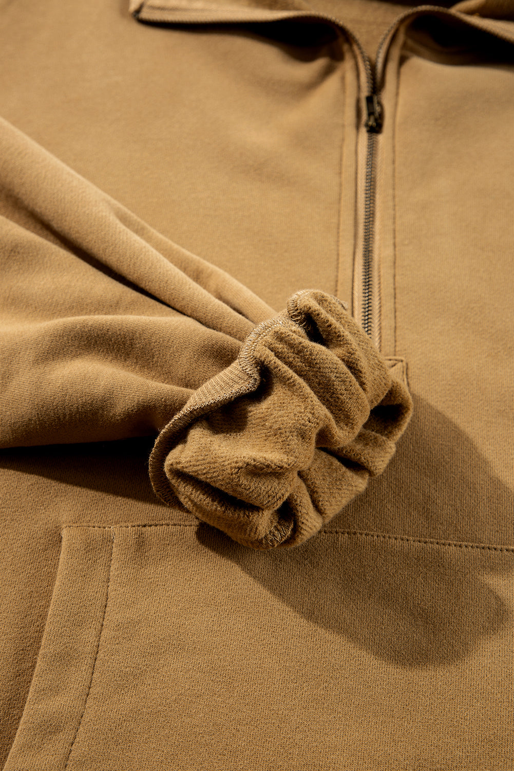 Bonbon Fleece Lined Half Zipper Kangaroo Pockets Loose Hoodie