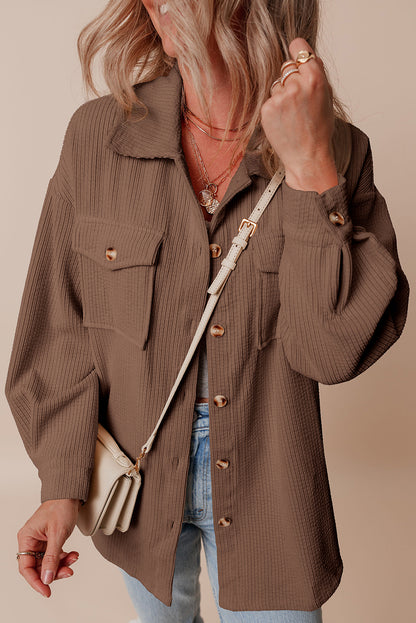 Black Corduroy Flap Pocket Button Up Shacket