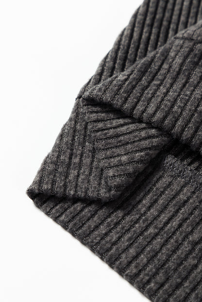 Evergreen Ribbed Zip Up Front Drawstring Hoodie
