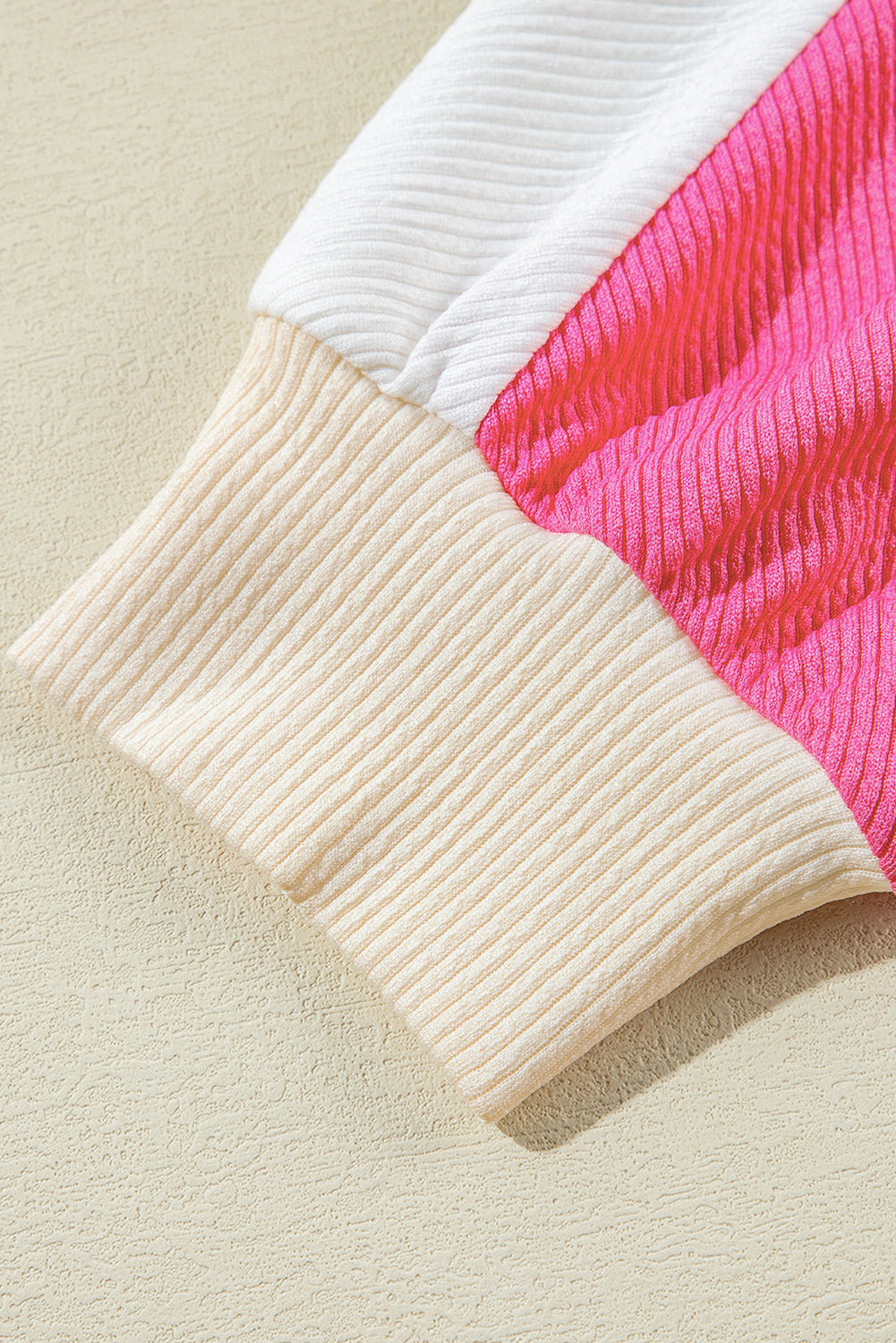 Pink Colorblock Ribbed Collared Oversized Sweatshirt