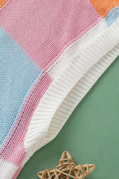 Dark Green Color Block Cap Sleeve Sweater
