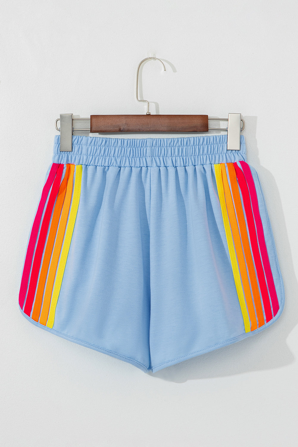 Bonbon Color Block Stripes Elastic High Waist Active Shorts
