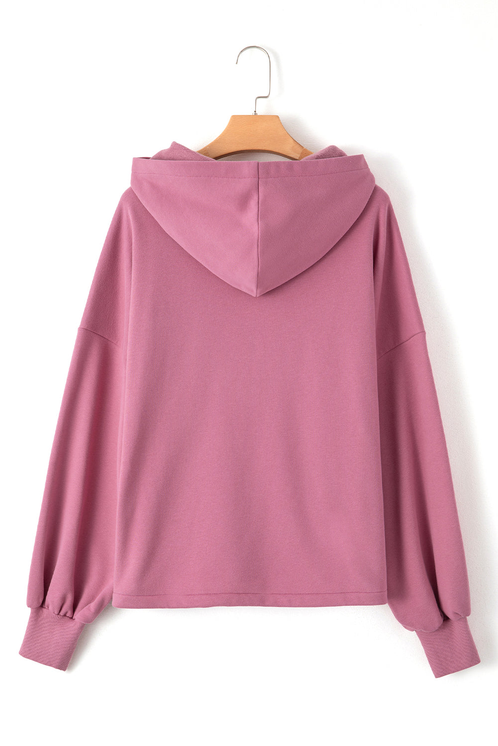Bonbon Fleece Lined Half Zipper Kangaroo Pockets Loose Hoodie