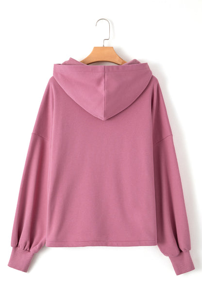 Bonbon Fleece Lined Half Zipper Kangaroo Pockets Loose Hoodie