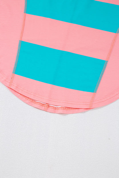Blue Colorblock Striped Drop Shoulder Loose Top