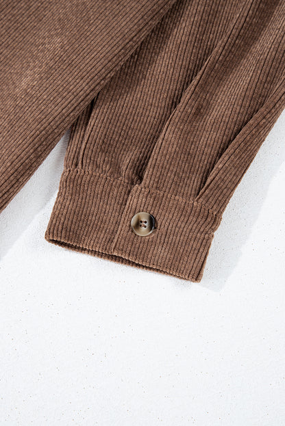 Black Corduroy Flap Pocket Button Up Shacket