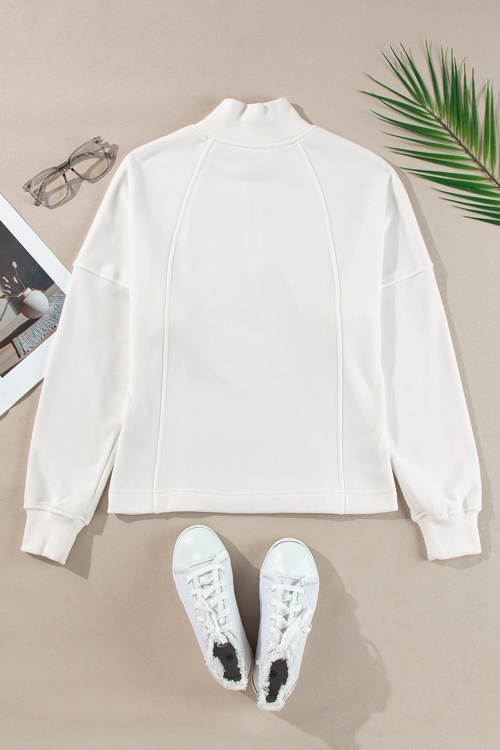 Smoke Gray Zipped Neck Pullover Drop Shoulder Sweatshirt