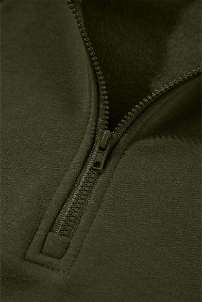 Smoke Gray Zipped Neck Pullover Drop Shoulder Sweatshirt