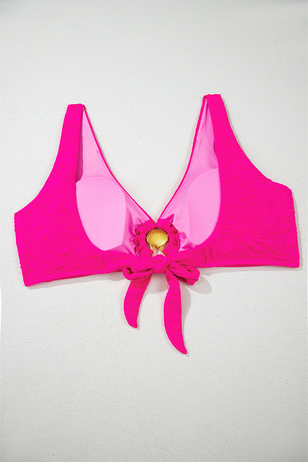 Rose Red Gold Shell Decor Wire-free Knotted 2pcs Bikini Swimsuit