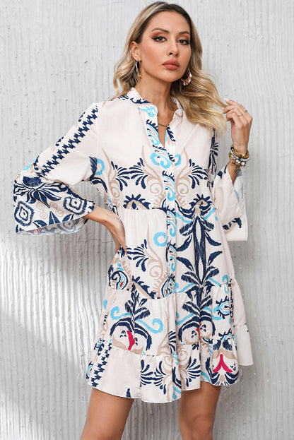 Green Tribal Bracelet Sleeve Buttoned Mini Dress