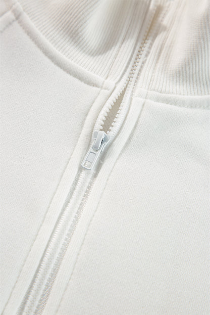 Smoke Gray Zipped Neck Pullover Drop Shoulder Sweatshirt