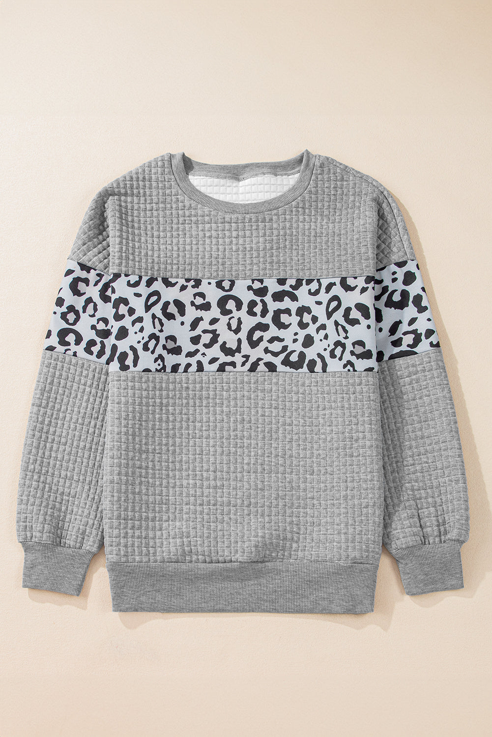 Parchment Leopard Quilted Patchwork Crew Neck Sweatshirt