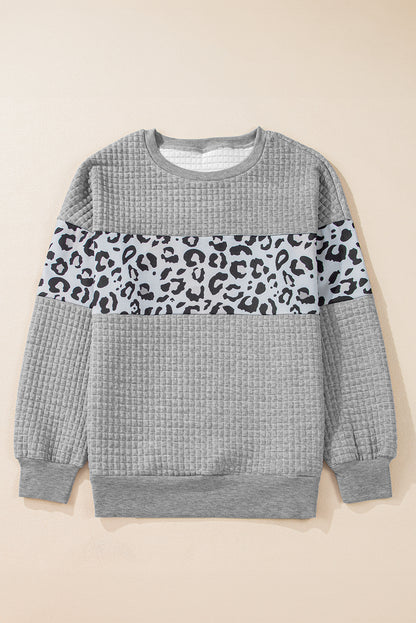 Parchment Leopard Quilted Patchwork Crew Neck Sweatshirt