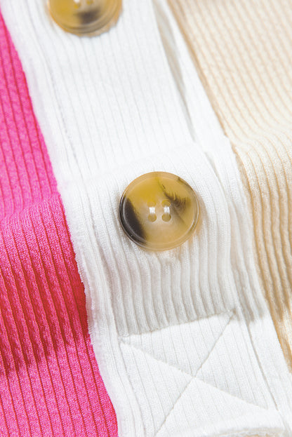Pink Colorblock Ribbed Collared Oversized Sweatshirt