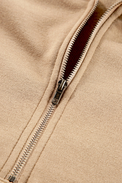 Bonbon Fleece Lined Half Zipper Kangaroo Pockets Loose Hoodie