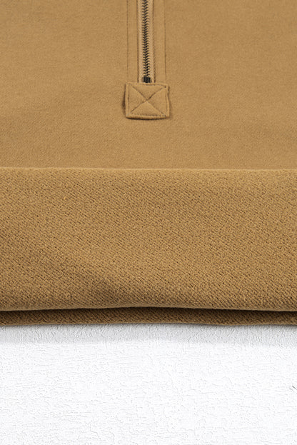 Bonbon Fleece Lined Half Zipper Kangaroo Pockets Loose Hoodie