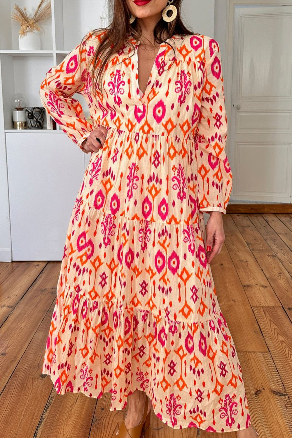 Blue Western Abstract Geometric Printed Maxi Dress