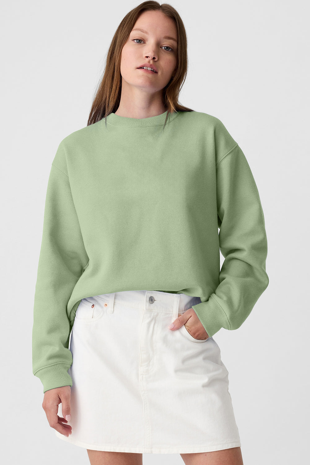 Navy Blue Plain Drop Shoulder Crewneck Pullover Sweatshirt