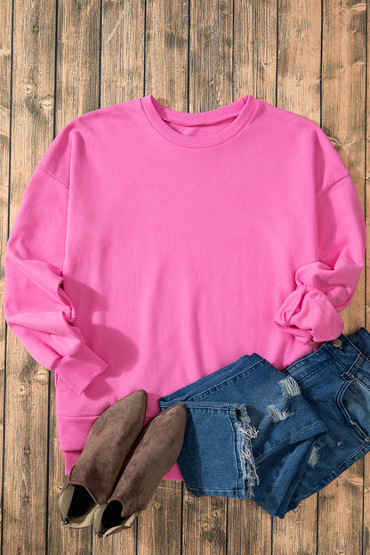 Parchment Solid O Neck High Low Hem Pullover Sweatshirt