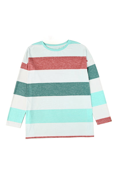 Green Stripe Plus Size Colorblock Pullover Top