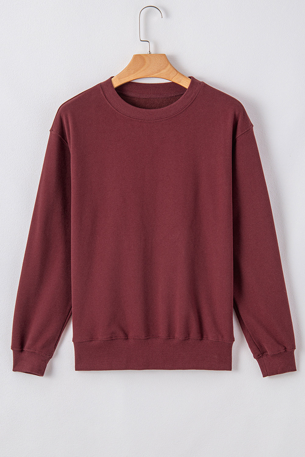 Navy Blue Plain Drop Shoulder Crewneck Pullover Sweatshirt