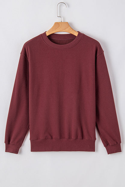 Navy Blue Plain Drop Shoulder Crewneck Pullover Sweatshirt