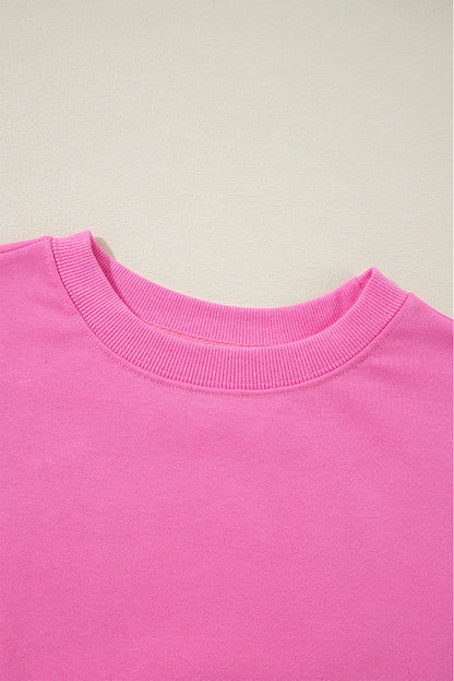 Navy Blue Plain Drop Shoulder Crewneck Pullover Sweatshirt