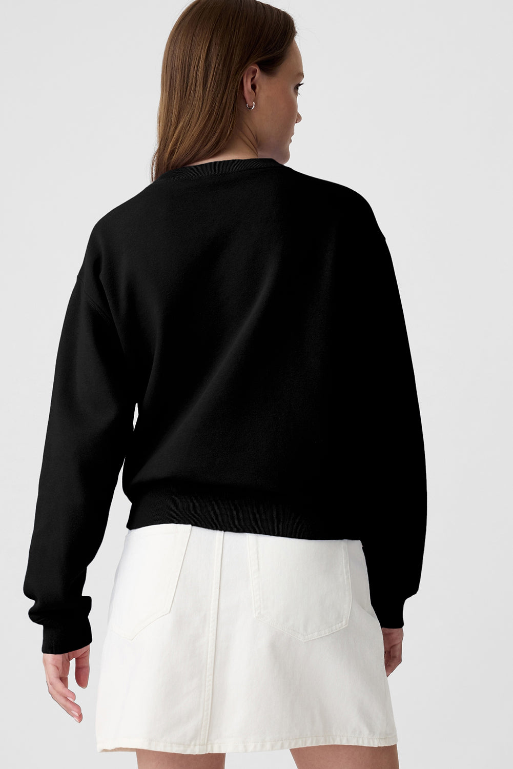 Navy Blue Plain Drop Shoulder Crewneck Pullover Sweatshirt