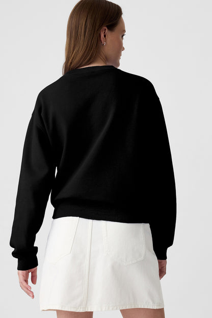 Navy Blue Plain Drop Shoulder Crewneck Pullover Sweatshirt