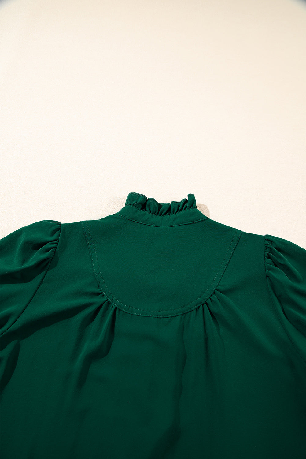 Green Stripe Plaid Puff Sleeve Frilled Trim Elegant Blouse