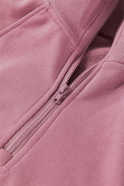 Smoke Gray Zipped Neck Pullover Drop Shoulder Sweatshirt
