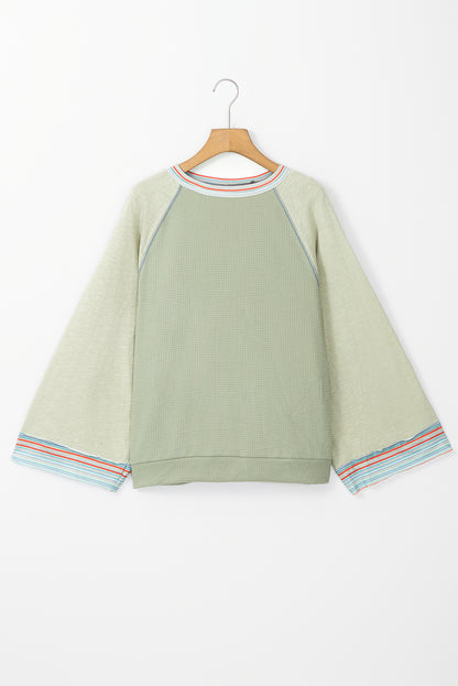 Grapefruit Orange Waffle Knit Wide Bracelet Sleeve Patchwork Raglan Top