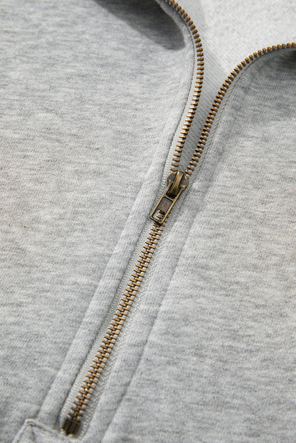 Bonbon Fleece Lined Half Zipper Kangaroo Pockets Loose Hoodie