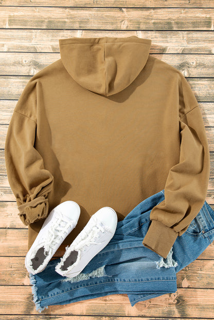 Bonbon Fleece Lined Half Zipper Kangaroo Pockets Loose Hoodie