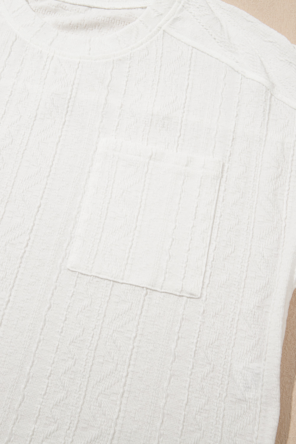 Pale Chestnut Textured Patched Pocket Short Sleeve Top Drawstring Shorts Set