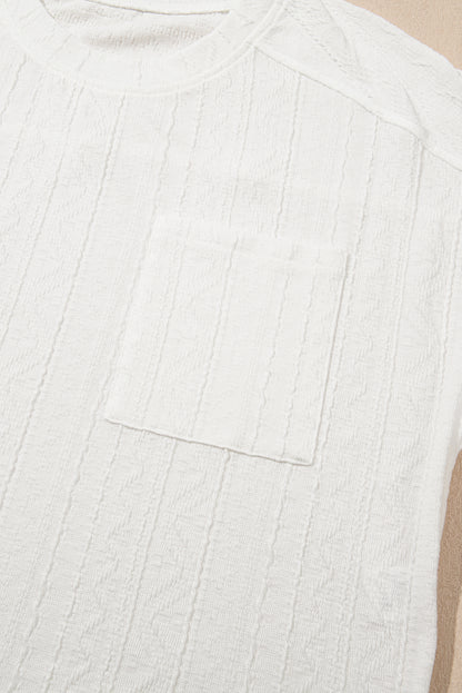 Pale Chestnut Textured Patched Pocket Short Sleeve Top Drawstring Shorts Set