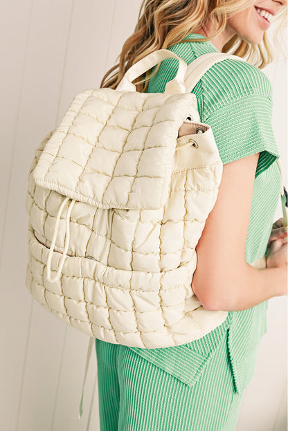 Dusk Blue Solid Flapped Quilted Puffer Backpack