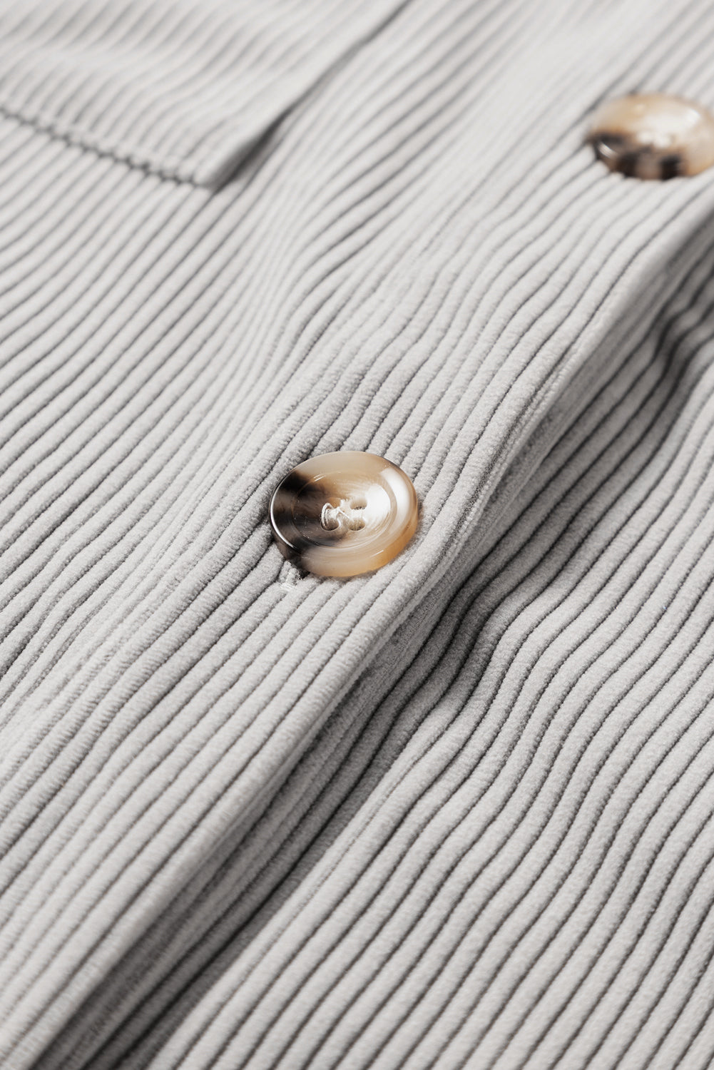 Pale Khaki Hooded Drawstring Pockets Corduroy Shacket