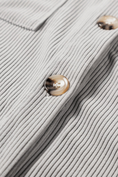 Pale Khaki Hooded Drawstring Pockets Corduroy Shacket