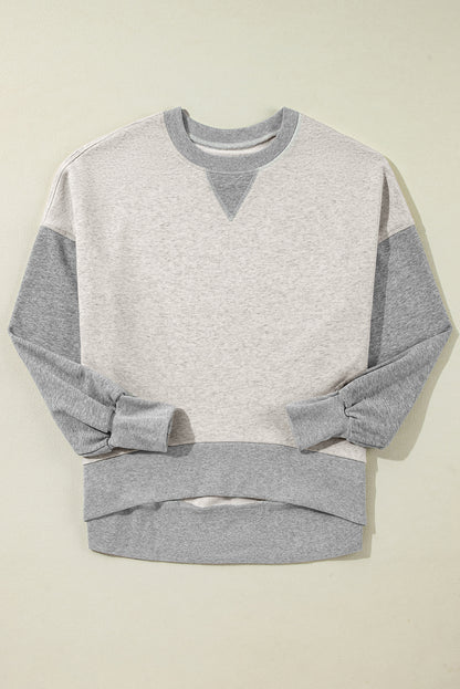 Parchment Color Block Thumbhole Sleeve Drop Shoulder Sweatshirt
