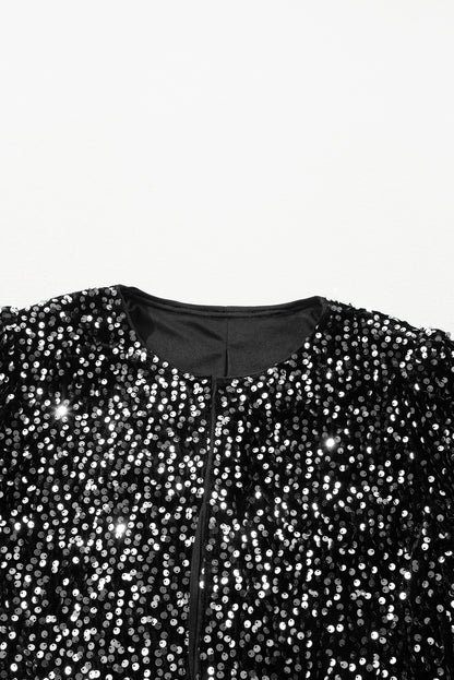 Golden Fleece Sequined Open Front Cropped Jacket