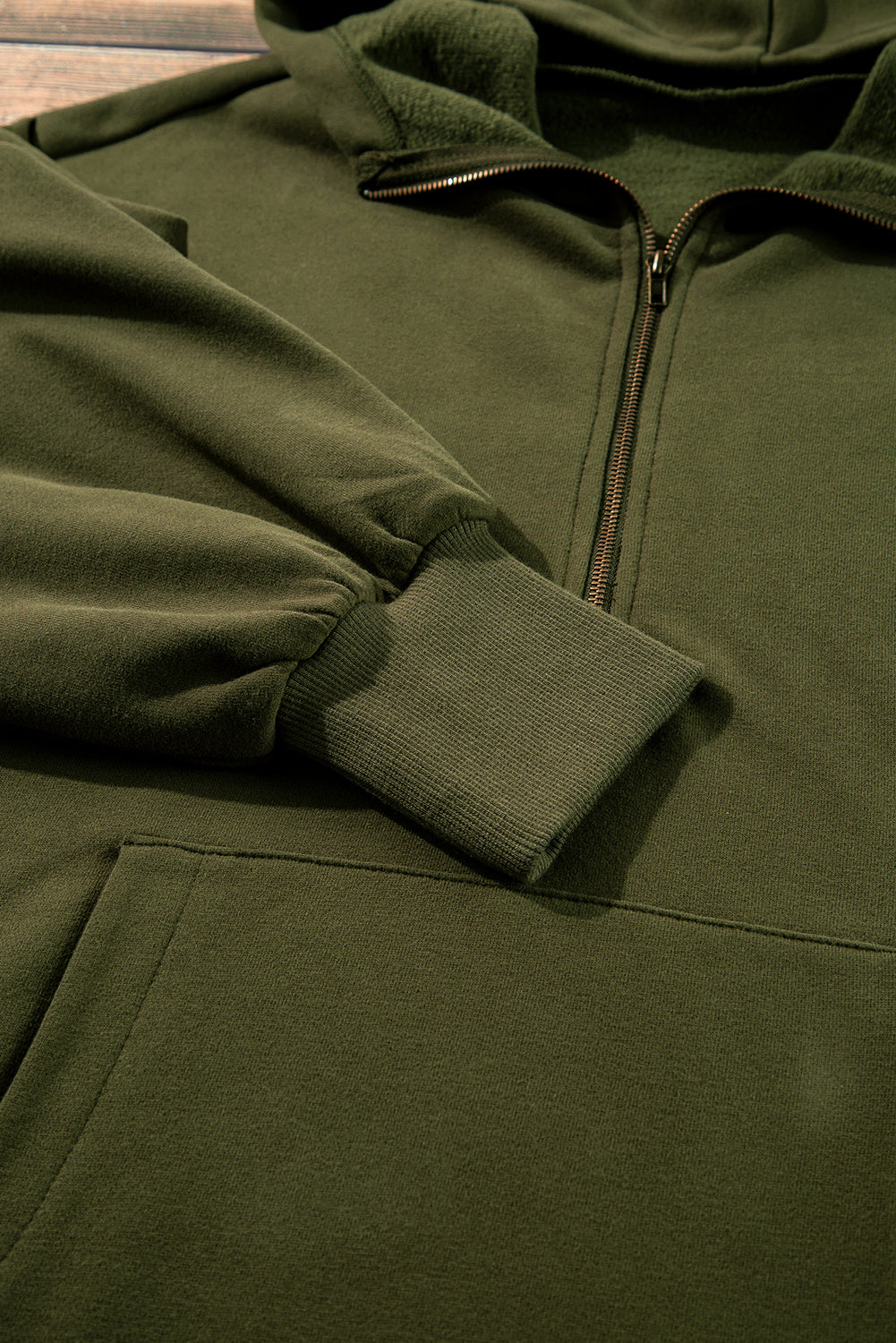 Bonbon Fleece Lined Half Zipper Kangaroo Pockets Loose Hoodie