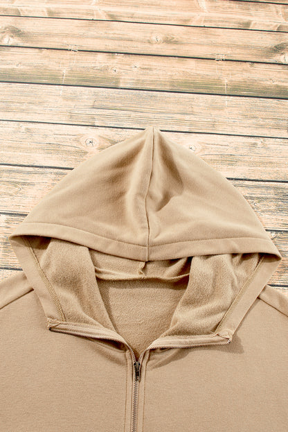 Bonbon Fleece Lined Half Zipper Kangaroo Pockets Loose Hoodie