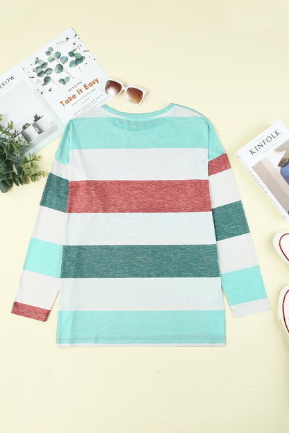 Green Stripe Plus Size Colorblock Pullover Top