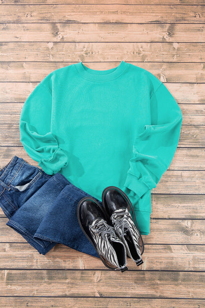 Navy Blue Plain Drop Shoulder Crewneck Pullover Sweatshirt