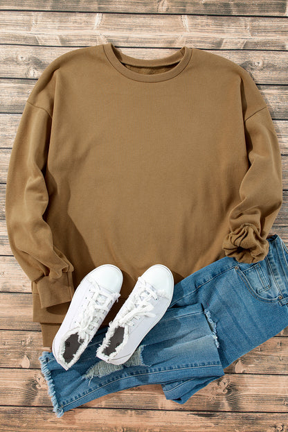 Valerian Solid Fleece Lined Drop Shoulder High Low Sweatshirt