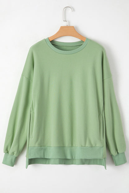 Valerian Solid Fleece Lined Drop Shoulder High Low Sweatshirt